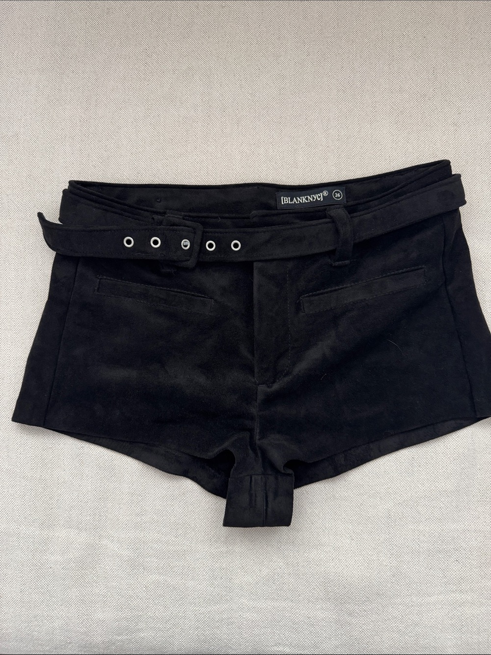 Blank NYC Black Suede High-Waist Belted Women's Shorts